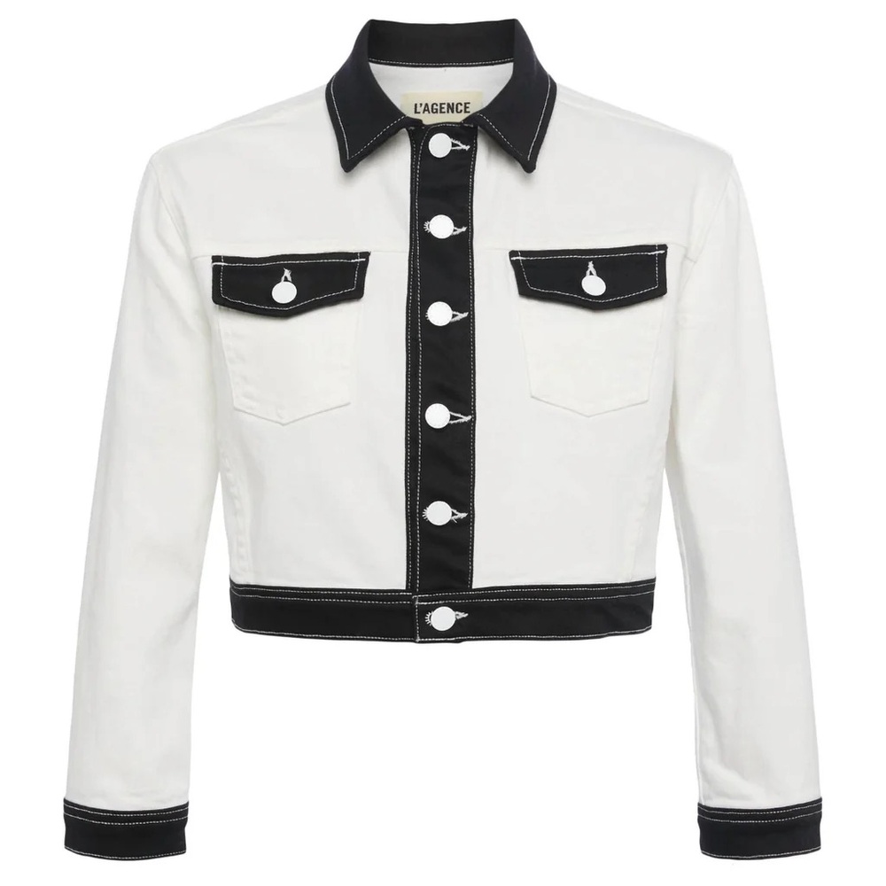 NWT L'AGENCE Koda Colorblock Crop Jacket In White/Black M